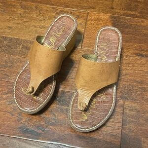 Sam Edelman Cork Wedge Sandals Tan Leather Size 8M